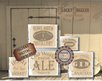 5 Bootlegger Crate Labels Printable Aged Prohibition Speakeasy Gatsby Props Roaring 20s Party Rye Whiskey Bourbon Gin Ale Home Brew Decor