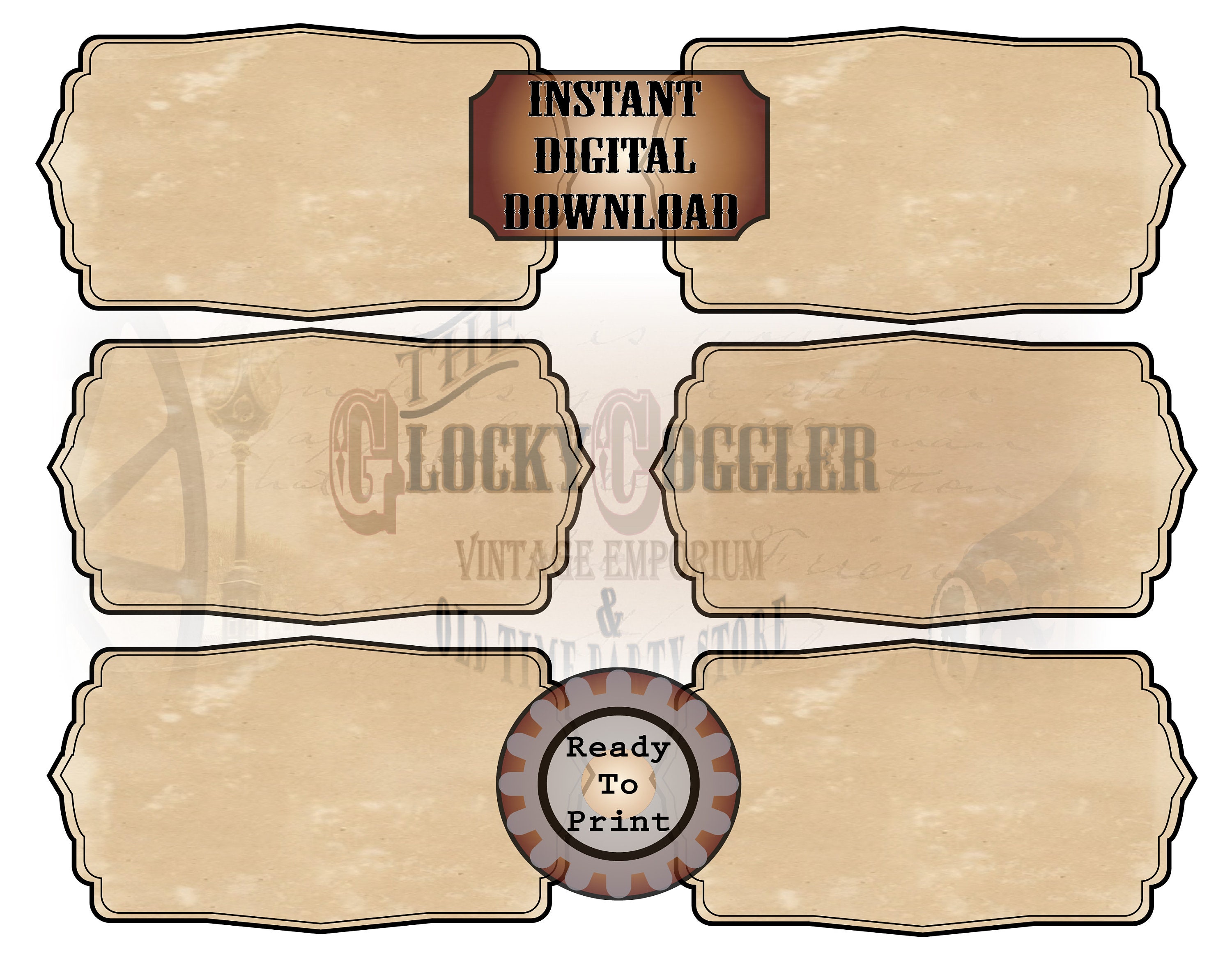 Blank Apothecary Jar Labels Printable JPG Sheet ~ 6 Large Aged ...