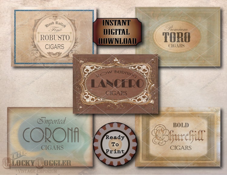 50 year anniversary limited 5 cigar box labels printable set whiskey cigars bar party crate decor 7x10 jpgs aged paper corona churchill toro lucero robusto graduated prices www esfiya com