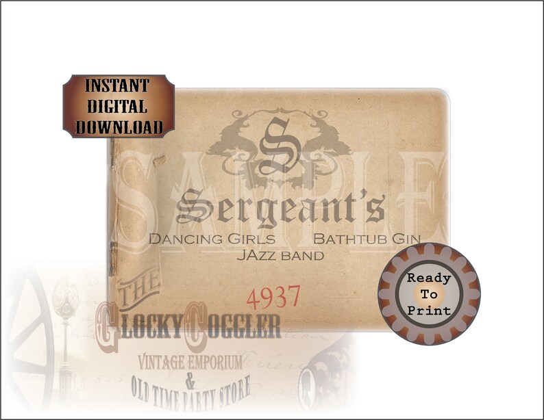 Speakeasy Table Card & Place Cards Set JPG Digital Files Etsy
