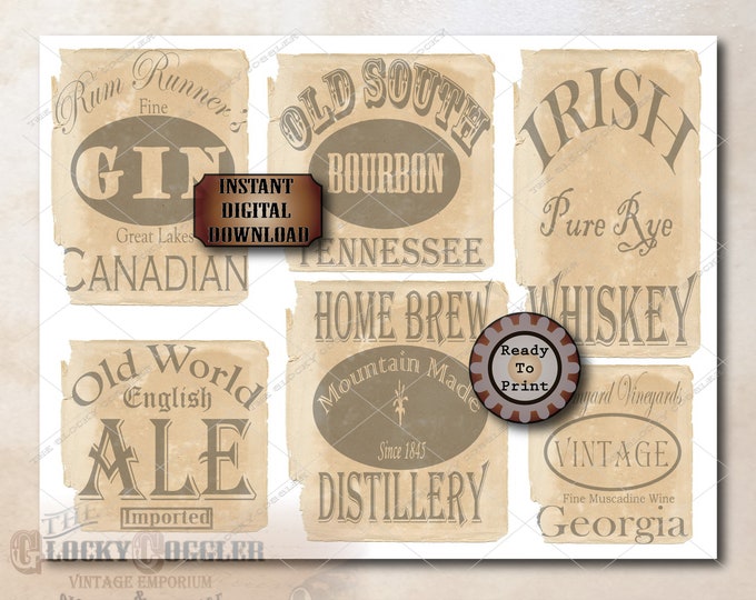 Booze Bottle Labels 6 Bootleg Printable Prohibition Speakeasy Gatsby ...
