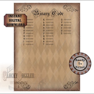 Binary Code Escape Room Printable Puzzle Template ~ jpg File ~ ABC Ones Zeros ~ Blank DIY Riddle Sheet ~ Aged Water Stained Old World Paper