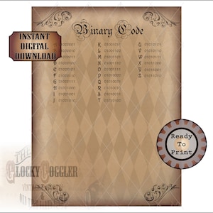 Binary Code Escape Room Printable Puzzle Template ~ jpg File ~ ABC Ones Zeros ~ Blank DIY Riddle Sheet ~ Aged Water Stained Old World Paper