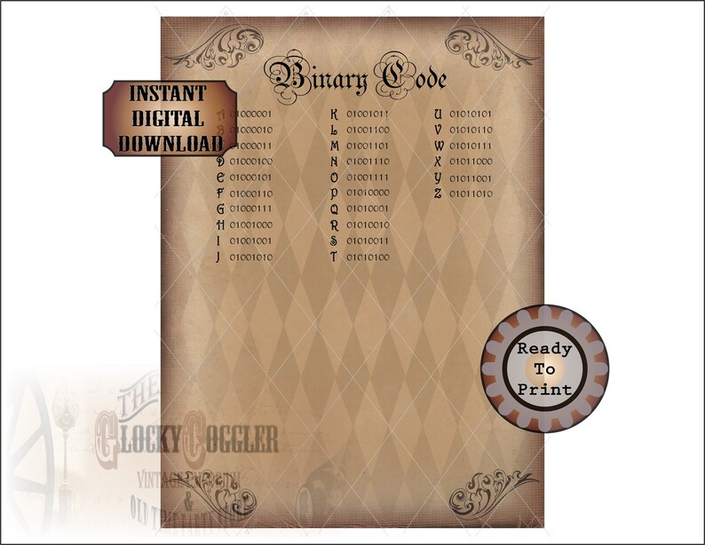 Binary Code Escape Room Printable Puzzle Template jpg File