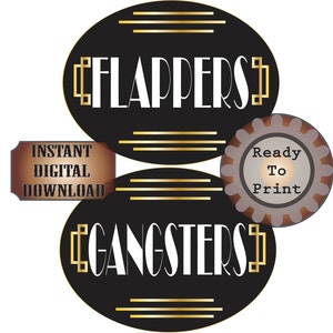 Flappers Gangsters Restroom Door Signs Printable Gatsby Party Art Deco Roaring 20s Prohibition Speakeasy Ladies Mens Room Wedding Decor