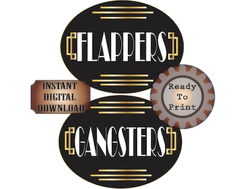 Flappers Gangsters Restroom Door Signs Printable Gatsby Party Art Deco Roaring 20s Prohibition Speakeasy Ladies Mens Room Wedding Decor