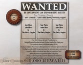 Custom 3 Photo WANTED Poster Printable ~ 2.5x3.5" 3 Pictures, Criminal Names, Dollar Reward Amount Edited for You ~ Personalized Police Sign