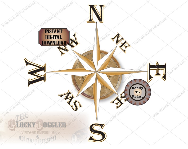 Map Compass Rose Printable Kit on 3 Jpgs Weathered 8 - Etsy