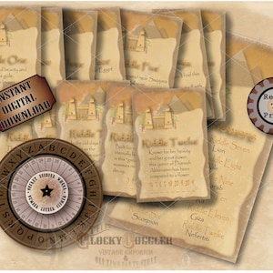 Egyptian Decoder Wheel & Riddles Printable 5 jpg Set ~ Explorer ESCAPE ROOM Activity Pyramid Temple, Treasure Hunter, Around the World