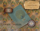 MINI BOOK Peacock Junk Journal Printable JPG Set ~ 5 Files ~ Complete Scrapbook Kit ~ Edwardian Art Nouveau Blue Green Aged Papers Clip Art