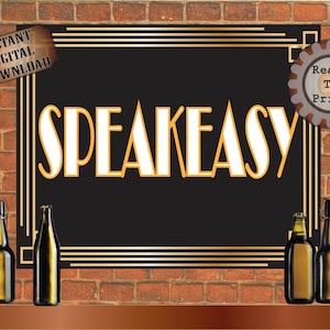Booze Poster 16X20 Roaring 20s Prohibition Era Art Deco Printable Gatsby Party Gold Black Wedding Bar Sign Speakeasy Bar Front Door Sign