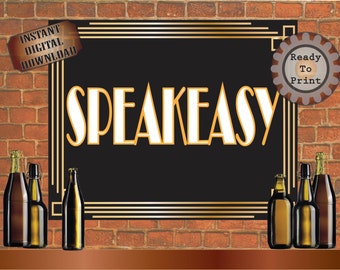 Booze Poster 16X20 Roaring 20s Prohibition Era Art Deco Printable Gatsby Party Gold Black Wedding Bar Sign Speakeasy Bar Front Door Sign