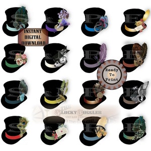 Steampunk Top Hats Printable JPG Clip Art Stickers Envelope - Etsy