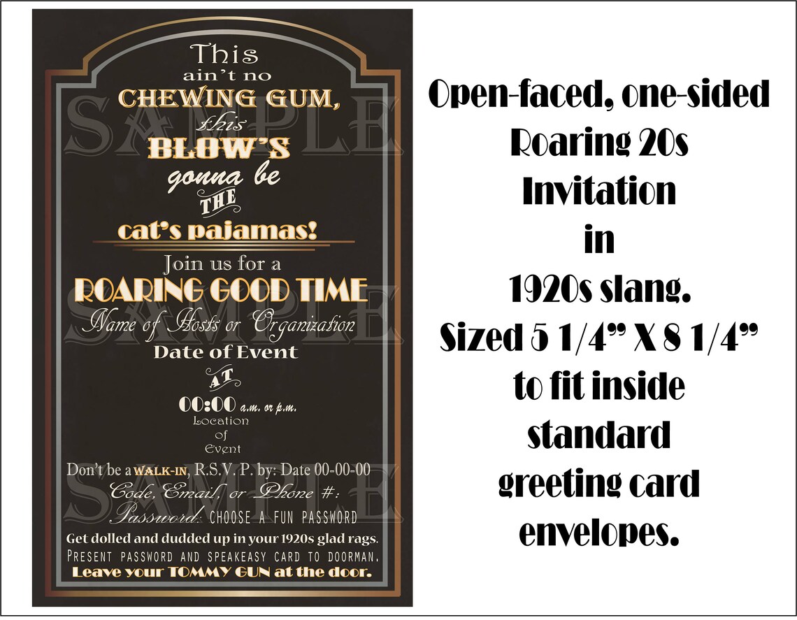 1920s Slang Invitation Printable Art Deco Roaring 20s Black | Etsy