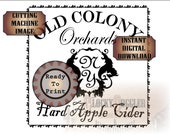 Crate Label Hard Apple Cider ~ 8X8" Files ~ svg, pdf, png, eps, dxf  "Old Colony NY Orchards" Bootlegger Sublimation Transfer Black Image