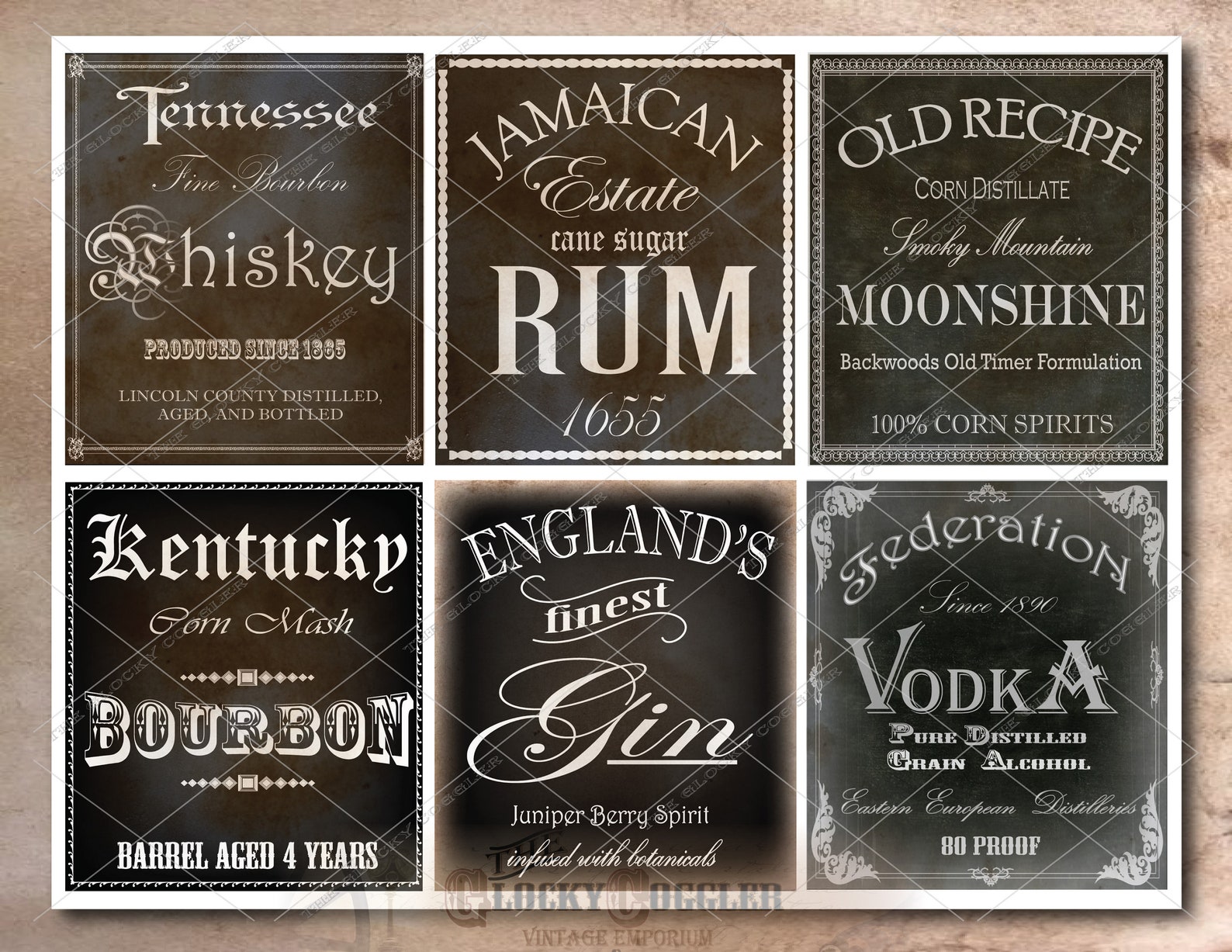 Booze Labels 6 Booze Bottle Labels Printable JPG Sheet ~ Liquor Rebellion & Civil ...