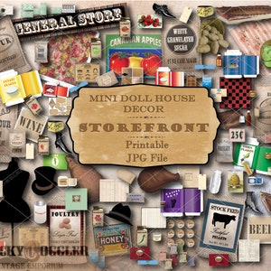 Book Nook General Store Printable Accessories. 350+ Pieces Dollhouse 1:12 Scale ~ 5 jpgs Food, Hats, Shoes, Soap, Seed Packets, Burlap
