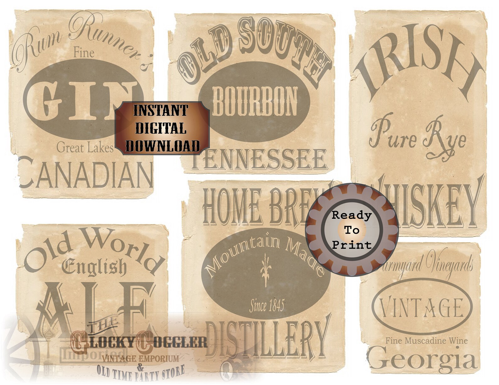Booze Bottle Labels 6 Bootleg Printable Prohibition Speakeasy | Etsy