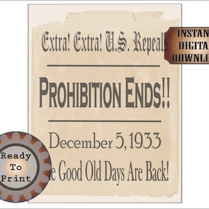 Verbotsschild Druckbares Roaring 20er Jahre Verbot Art Deco Speakeasy Gealtert Neupapier Überschrift Hochzeit Dekor U.S.