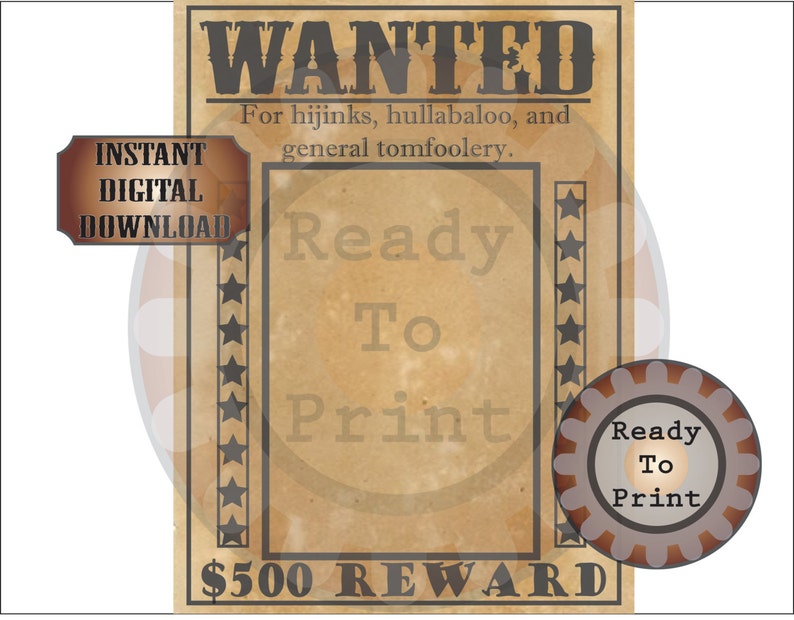 Old West Wanted Poster Printable Blank Photo Space Cowboy | Etsy