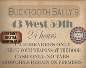 Speakeasy Card Printable Bucktooth Sally's Sign Prohibition Roaring 20s Style Art Deco Gatsby Party Wedding Centerpiece Bar Front Door Sign