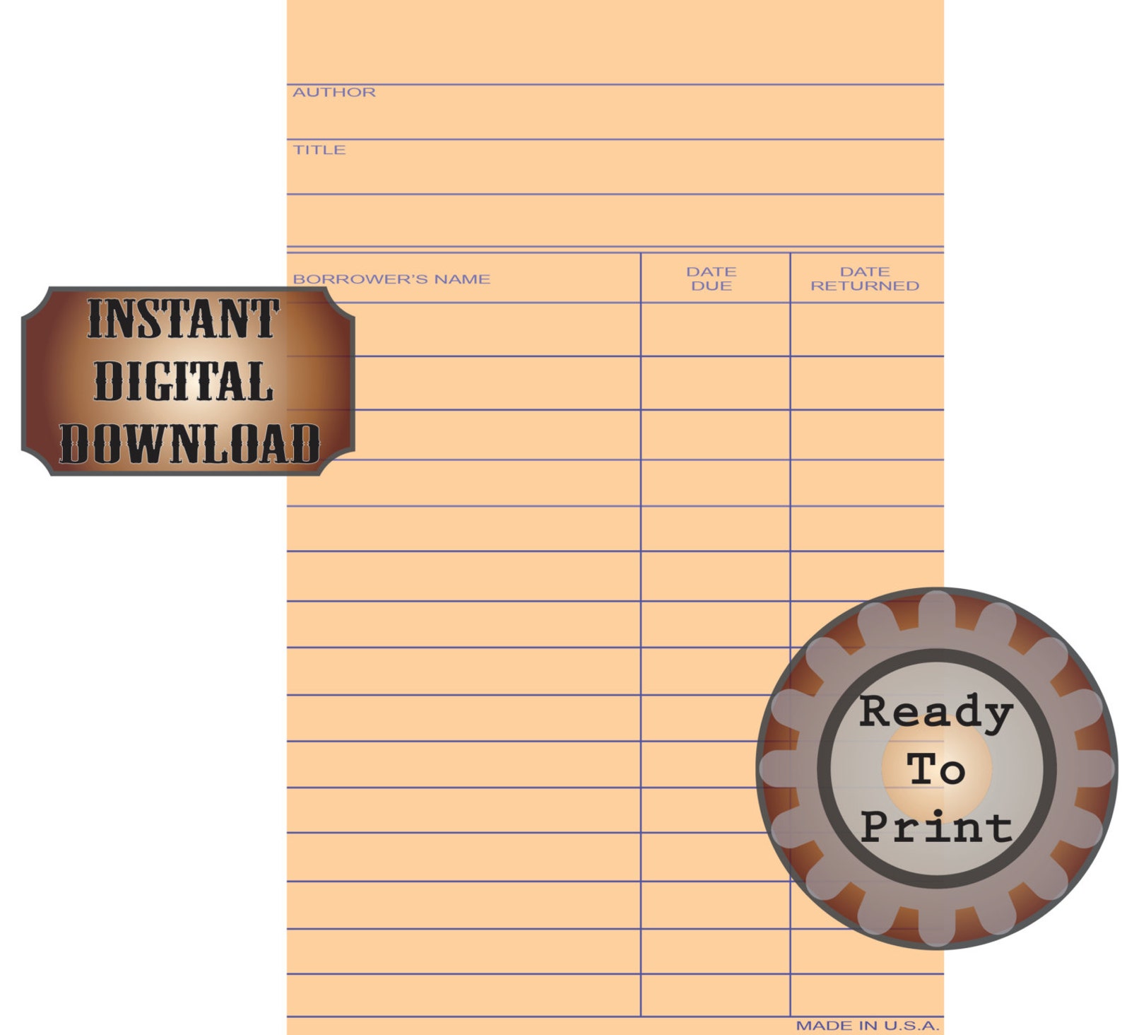 5 Blank Library Check Out Card Printable JPG Digital | Etsy