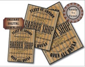 Steampunk Barber Shop Goth Sign Printable Set Aged Victorian Fleet St. London Bay Rum on the House Closest Shave in Town No Discrimination