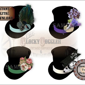 Steampunk Top Hats Printable JPG Clip Art Stickers Envelope - Etsy