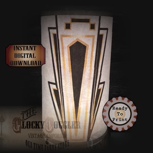 Art Deco Printable Luminaries Set DIY Candle Wraps 3 JPGs Prohibition Speakeasy Roaring 20s Gold Black Table Centerpiece Wedding Decor image 8