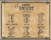 Ladies Corset Printable 11X14" Poster Victorian Steampunk Sweetheart Can-can High Dive Mama Mia Underworld Fraulein Sexy Lingerie Names