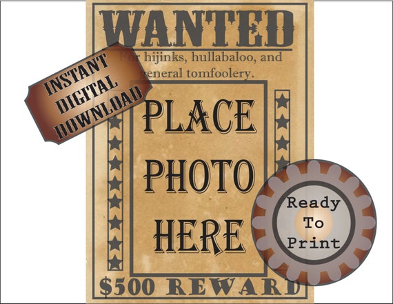 Old West Wanted Poster Printable Blank Photo Space Cowboy - Etsy Canada