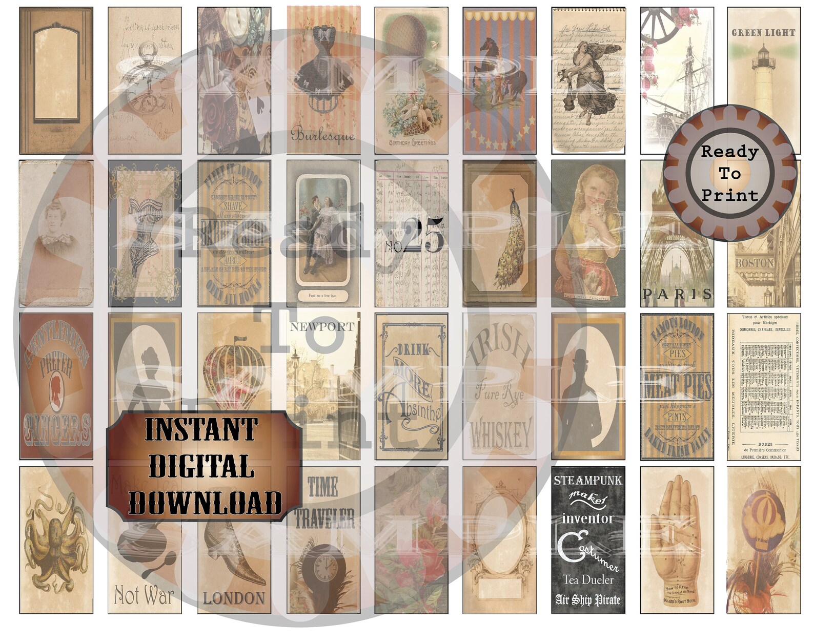 Steampunk Domino Tiles Printable JPG Victorian London | Etsy