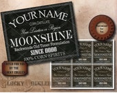 Custom Moonshine Crate & Bottle Labels 4 File Printable Set ~ Birthday Aged Prohibition Speakeasy Roaring 20s Distillery NAME, YEAR, REGION
