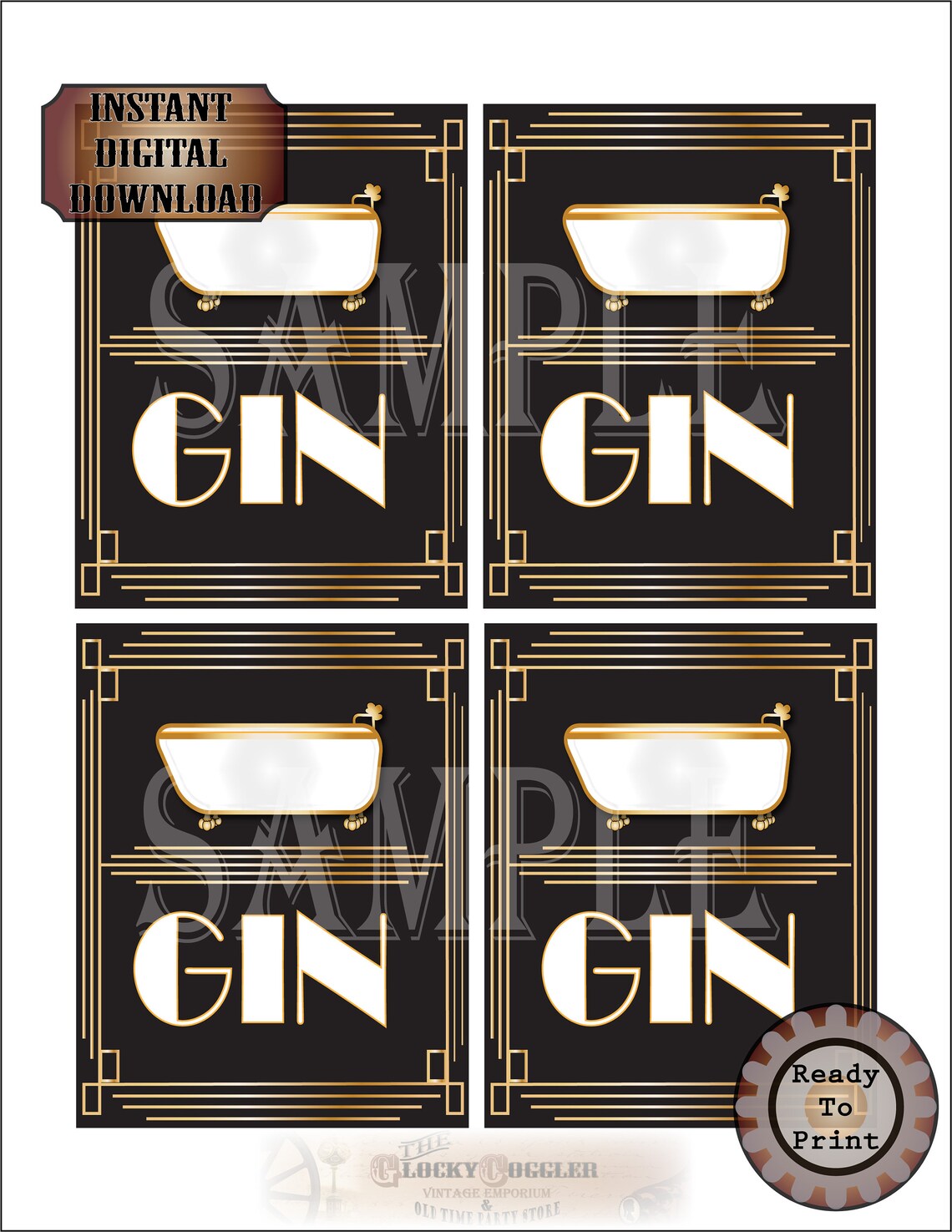 Gin Bottle Labels Bathtub Printable Set 3.5x4.5 Roaring 20s Etsy