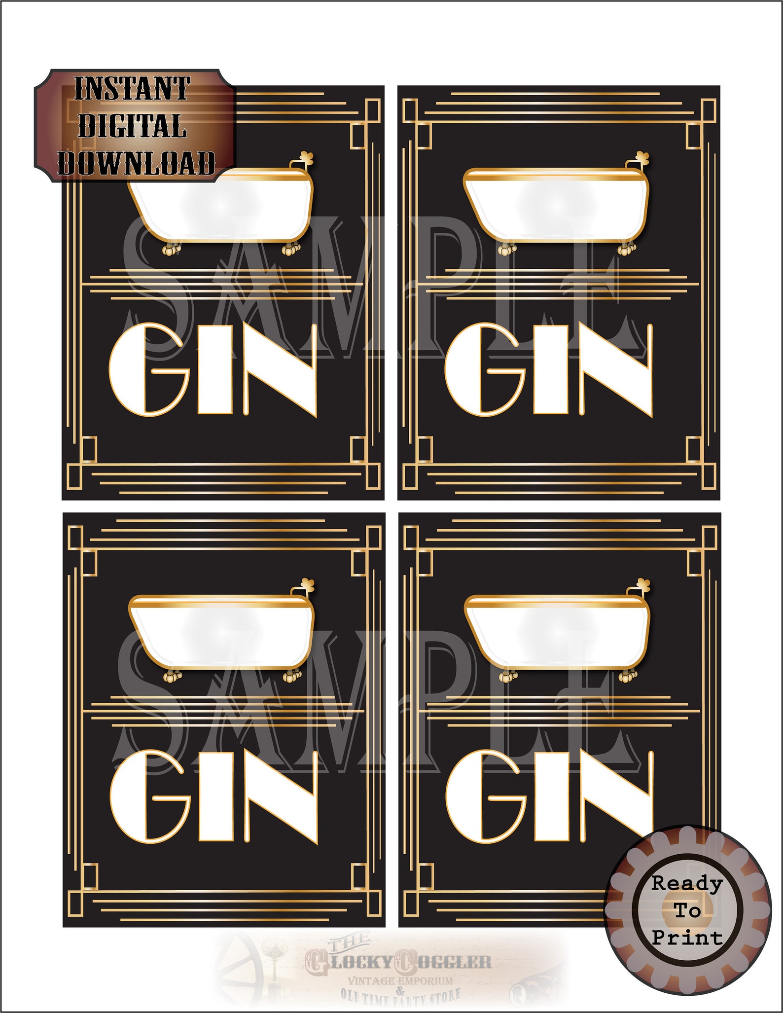 Gin Bottle Labels Bathtub Printable Set 3.5x4.5 Roaring 20s Etsy