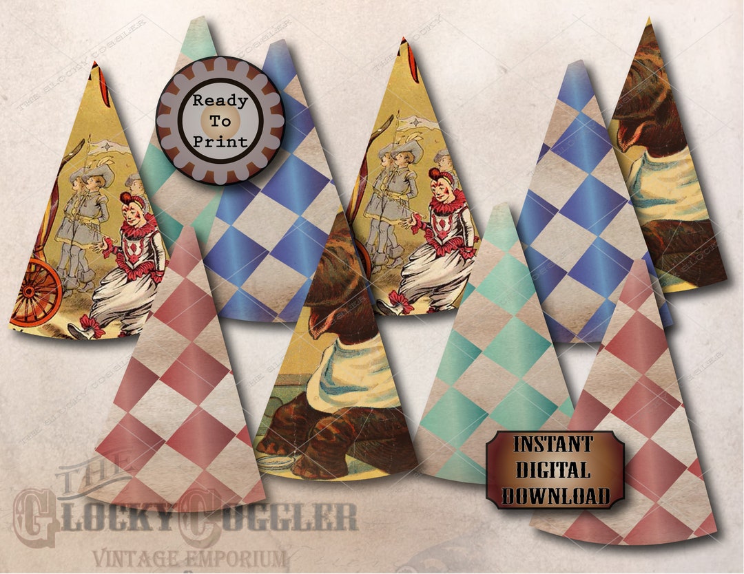 Vintage Circus Party Hat Printable 5 JPG Set Green Red Blue - Etsy