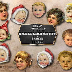 Bump Chenille BABIES Embellishments Printable 1:12 Scale JPG ~ Pipe Cleaner Doll, Dollhouse Mini, Journal Clip Art ~ Victorian Boys Girls