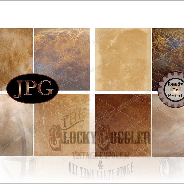 Cigar Junk Journal Paper Wraps 2 JPGs ~ 8 Prohibition Speakeasy Party Aged Paper, Worn Faded Leather 4X4.5" Images Fit Caramel Candy Rolls