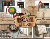DETECTIVE PARTY Printable Escape Room Game Tripwire Tangle Mystery All Ages JPGs ~ Minecart, Puzzles, Riddles, Secret Message Decoder Wheel