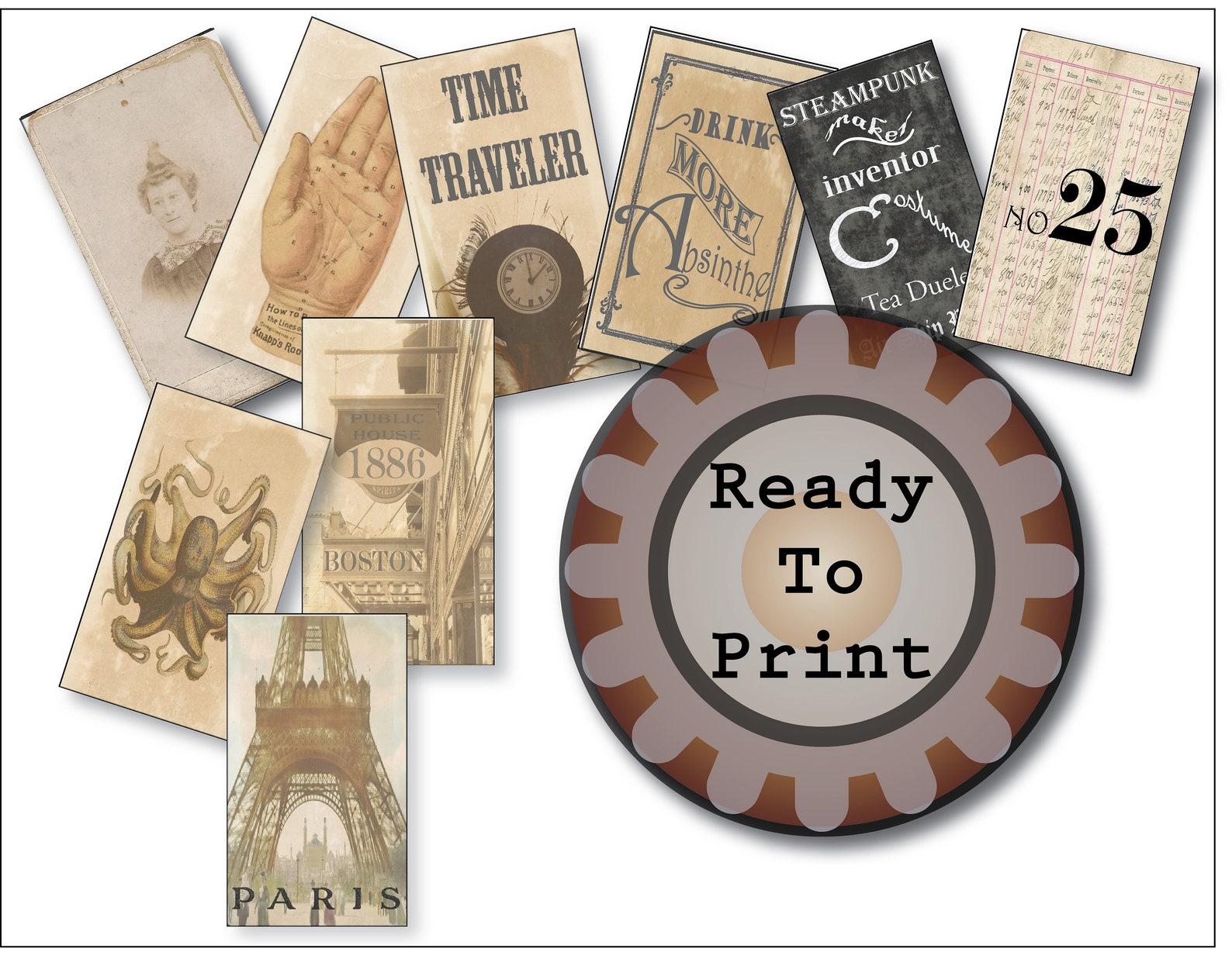 Steampunk Domino Tiles Printable JPG Victorian London | Etsy
