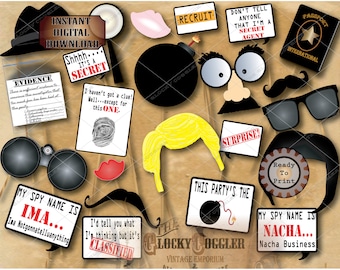 MURDER MYSTERY Detektyw Photo Booth Props ~ 1 Plik ZIP ~ Obsada postaci, szpieg Tajny agent Whodunnit Party Crime Story Escape Room Game