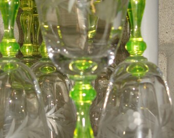 URANIUM 'Vaseline glass' Stem Ware - set of 8 -  19th  Century