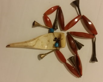 Naga Conch Shell and Carnelian 'Bugle'  neckpiece with trade beads