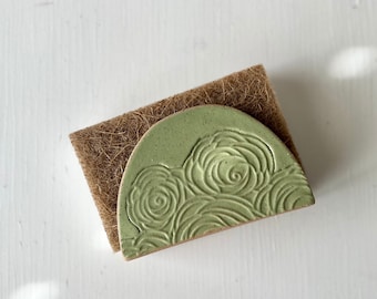 Sponge Holder - Stoneware - Leaf Green