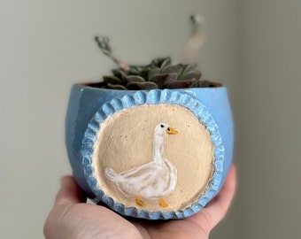 Stoneware Duck Planter - Wedgewood Blue