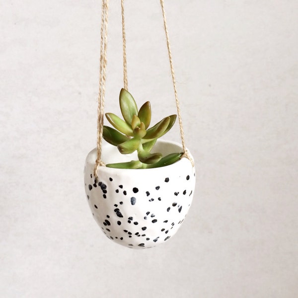 Black Speckled Hanging Planter - Black and White Home Decor