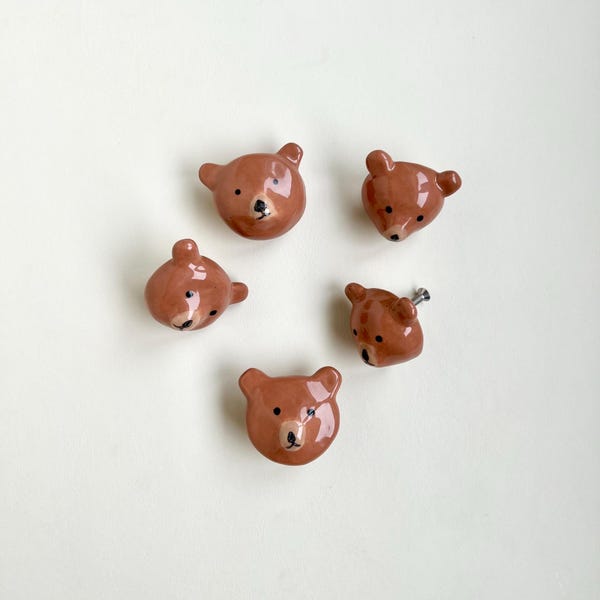 Bear Ceramic Dresser Knobs – Handmade Nursery Drawer Pulls - Playroom Decor