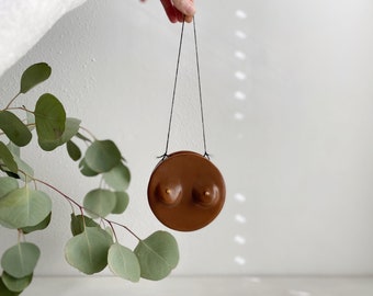 Hanging Boob Ceramic Planter with Gold - Ebony