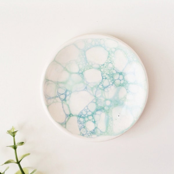 Mint Bubbled Ring Dish - Ring Holder - Jewlery Dish - Small Ceramic Dish - Mint Ceramics and Pottery