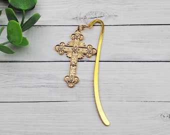 Cross Metal Bookmark - Mini Bookmark - Gold Bookmark - Christian Cross - Book Lover Gift